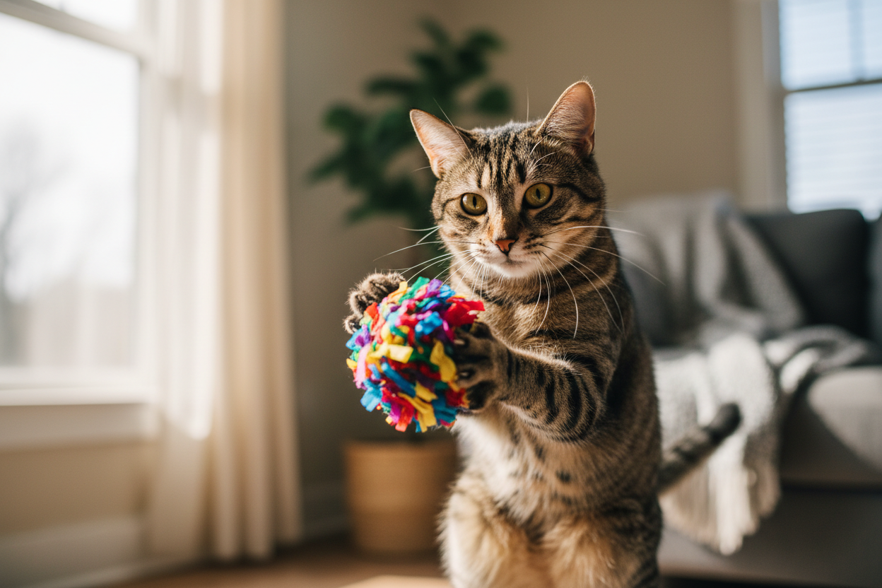 photo of a Cat with a toy 